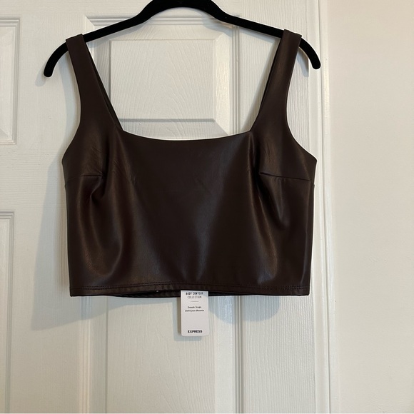 Faux Leather Square Neck Cropped Tank NWT - Picture 2 of 5